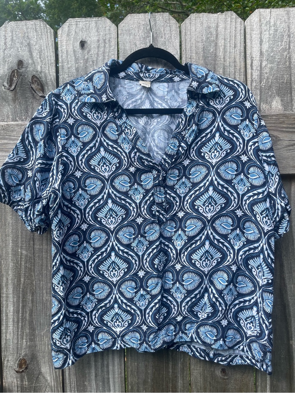 ivy jane Navy and Light Blue Patterned Short Sleeve Blouse Sz S
